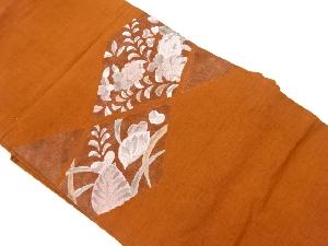 リサイクル　手織り紬草花模様名古屋帯